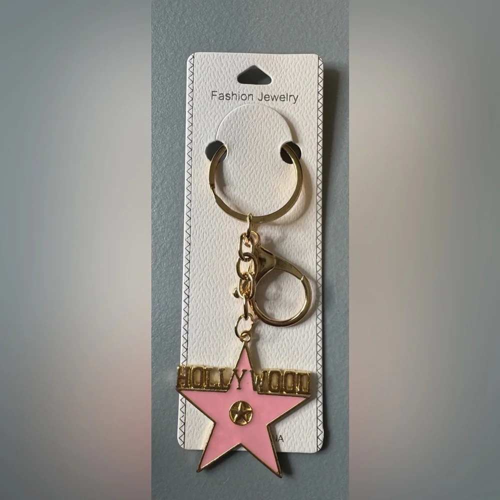 Gold and Pink Star Hollywood Keychain